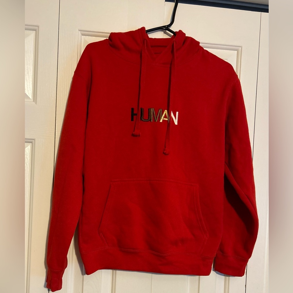 Red Hooded pull-over sweatshirt, street wear, athletic, casual, new